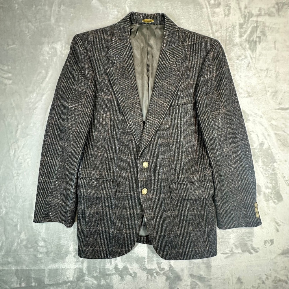 Evan-Picone Blazer Mens Vintage Grey Glen Plaid Pure Wool Tailored Jacket